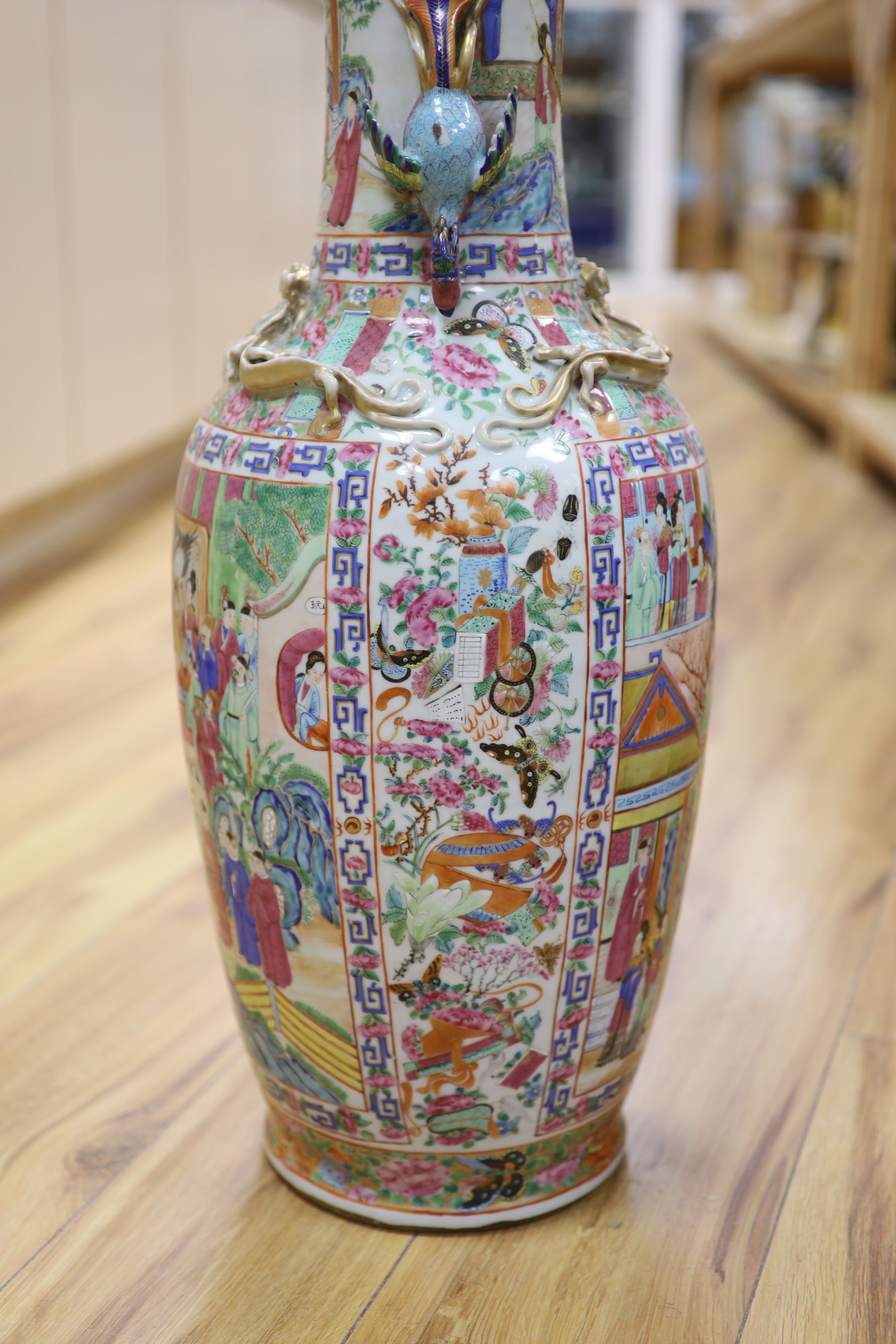 A large Chinese famille rose vase, Daoguang, mounted as a lamp, height 62cm